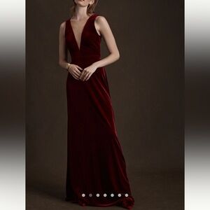 Jenny Yoo Logan Deep-V Velvet Column Gown, Deep Berry, NWT